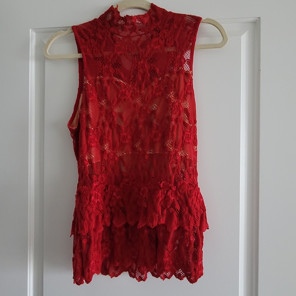 Nightcap Vibrant Red Lace Blouse. NWOT